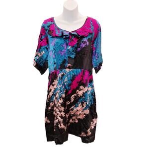 Diane von Furstenberg Silk Floral Leaf Mini Dress Satin Blue Pink Womens Size 4